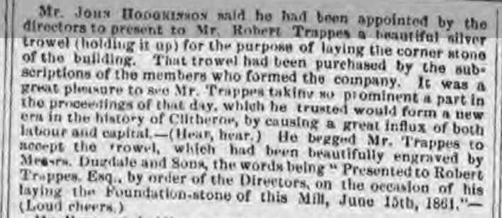 1861-06-19 laying of foundation stone  Commercial Mill   Preston Chronicle